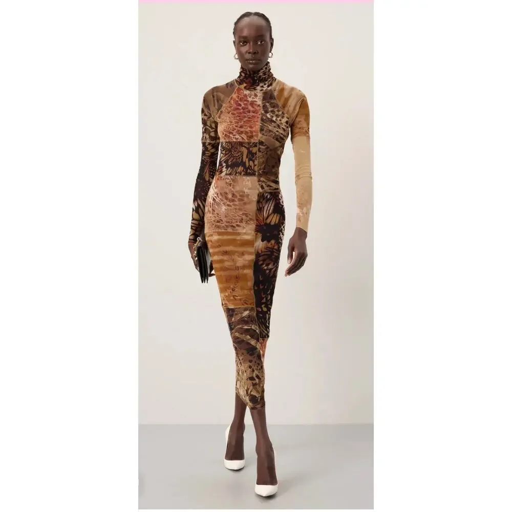Fuzzi Abito Brown Patchwork Dress XXL